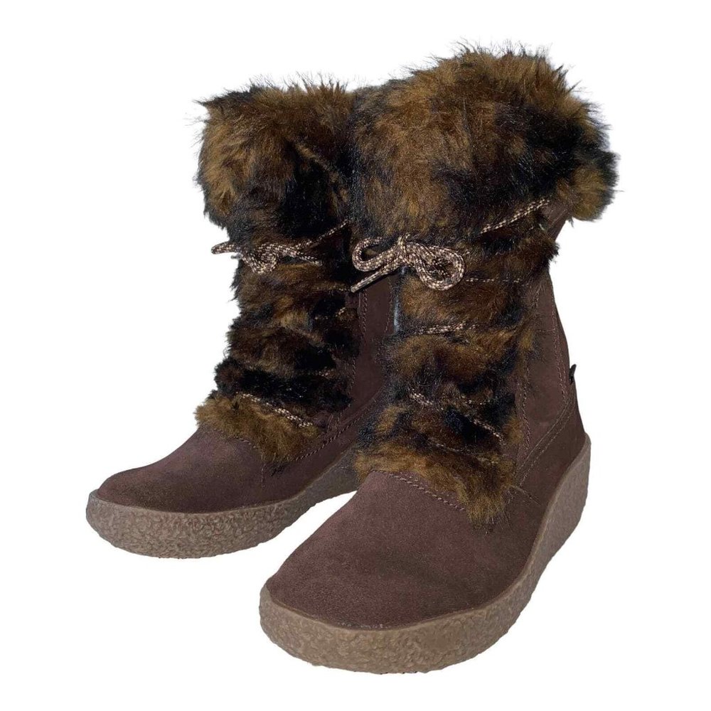 Brilliant POLARTEC Suede Faux Fur Water Snow proof wedge lace Mid boot …